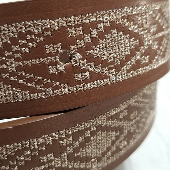 LOFT Aztec Stitched Brown Belt Gold Buckle L NWT main image 10